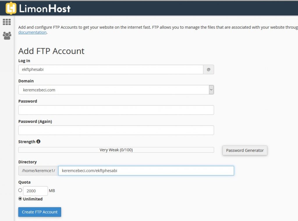 cPanel FTP Hesabı Oluşturma