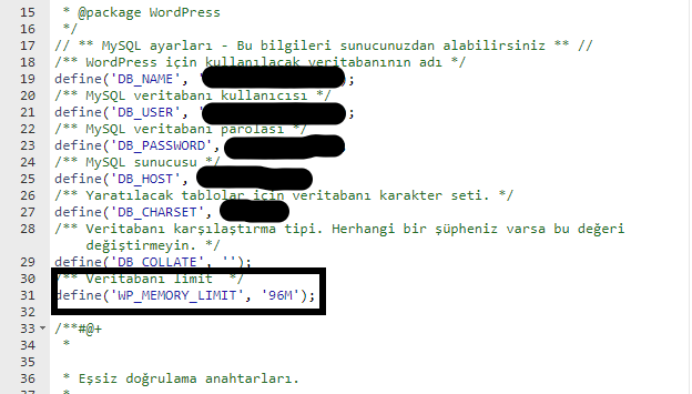 wordpress memory limitini artırmak