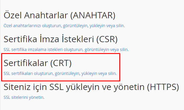 ssl sertifika oluştur görüntüle