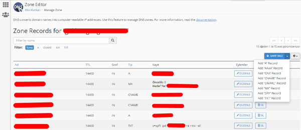 cpanel dns kaydı nasıl eklenilir adım 4
