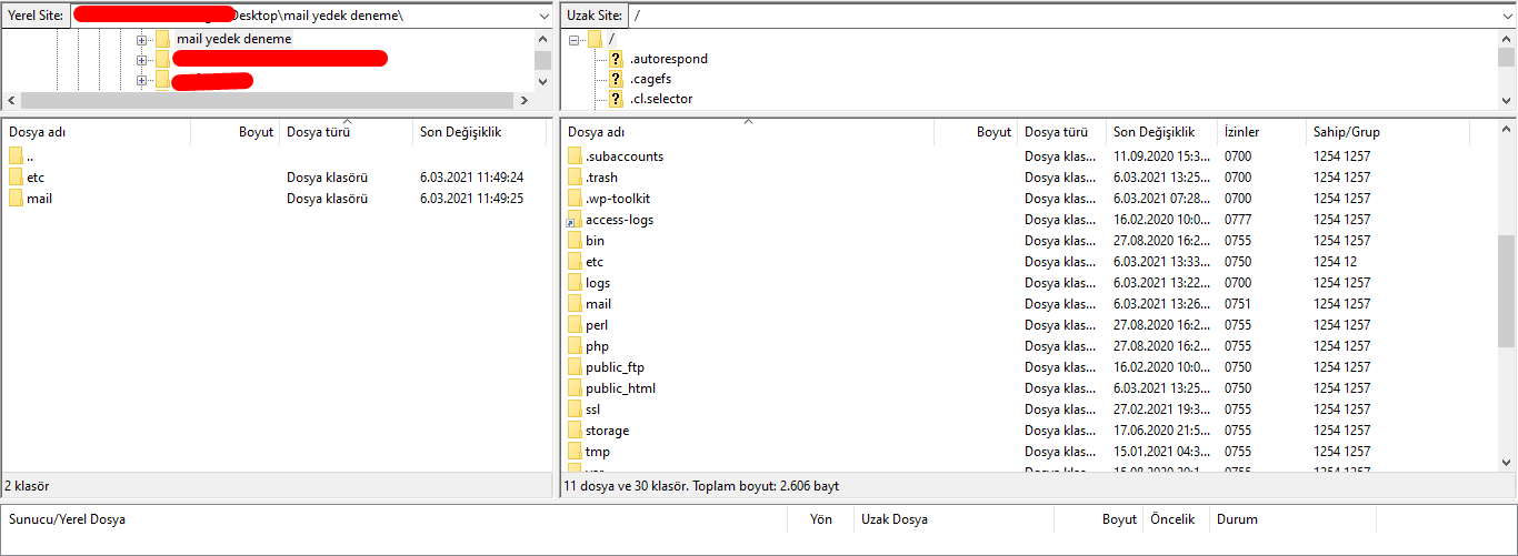 ftp mail adresleri nasıl taşınır adım 2