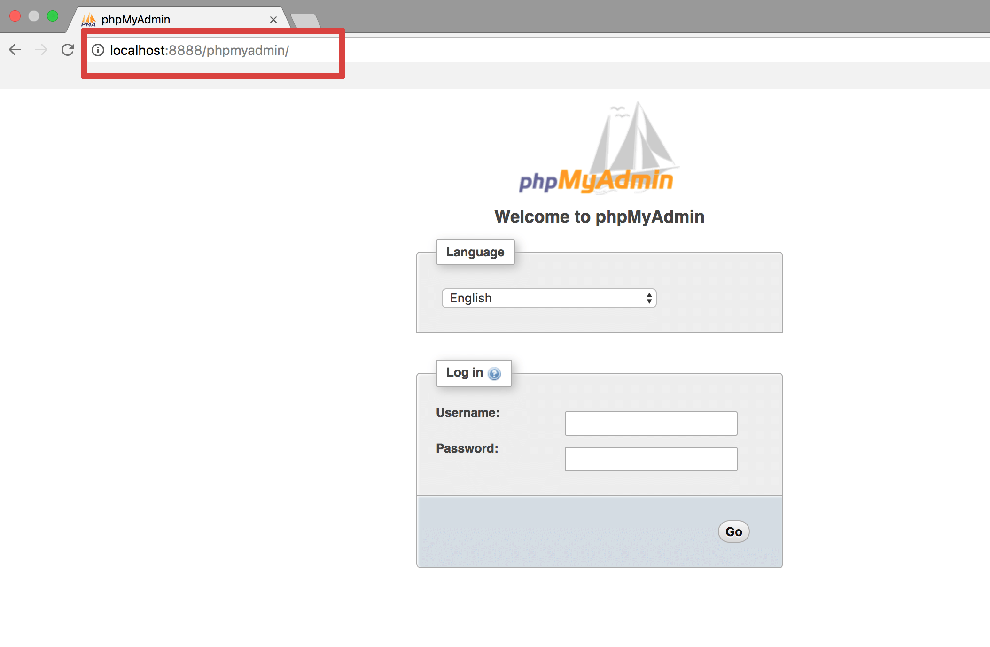 phpMyAdmin Bağlantı Ekranı